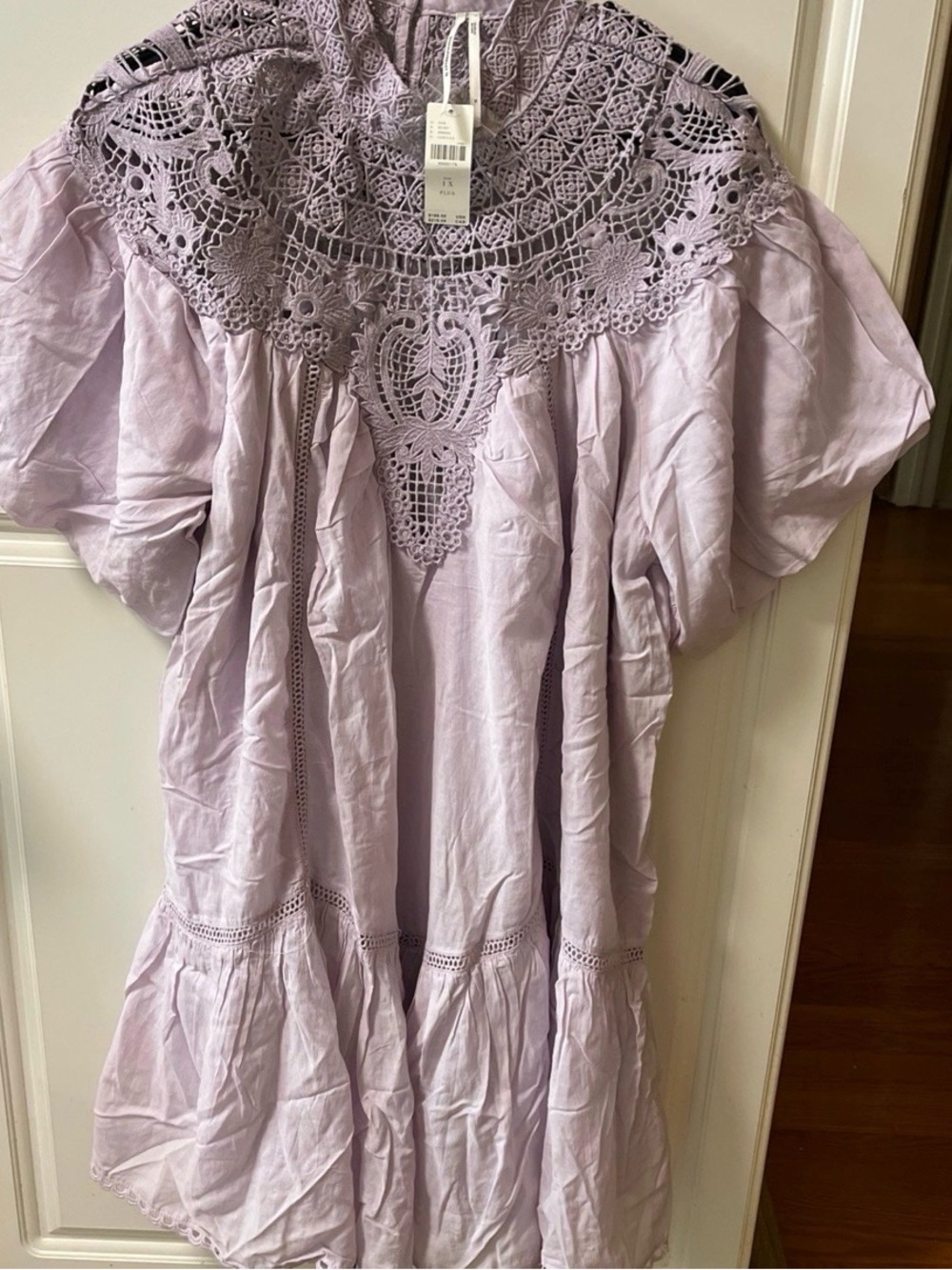 By Anthropologie High-Neck Lace Tunic Mini Dress Lilac Plus Size 1X New - Picture 5 of 9